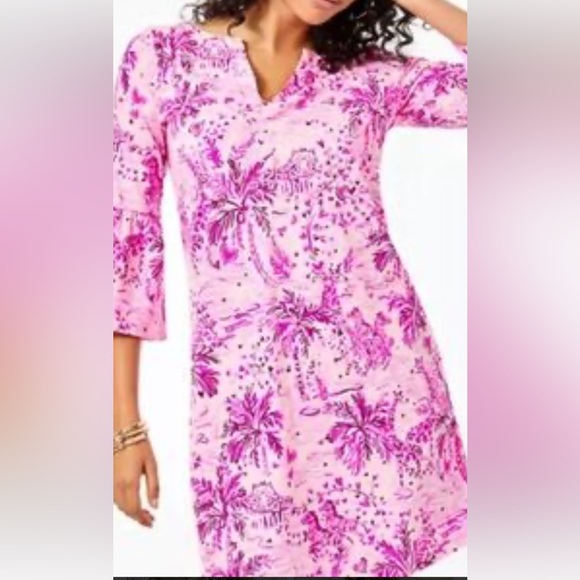 Lilly Pulitzer Tosha Pima Pink Blossom Dress 3/4 sleeve Sz XXL - Picture 2 of 4
